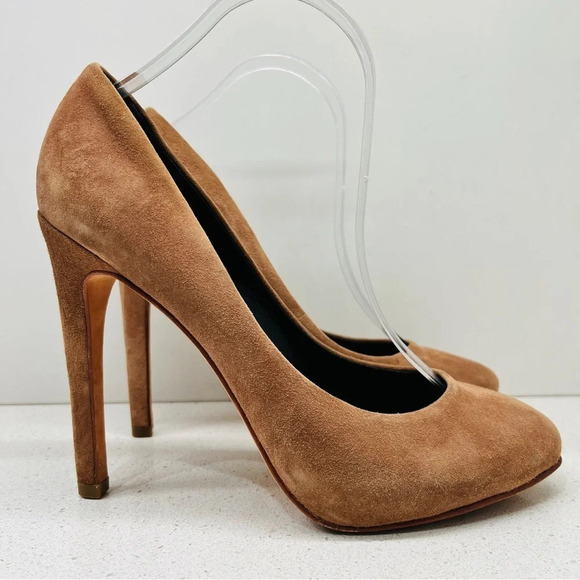 DV Dolce Vita Rosetta Pump Heels Shoes Taupe Tan Genuine Leather Suede Sz 8.5 - Picture 1 of 16